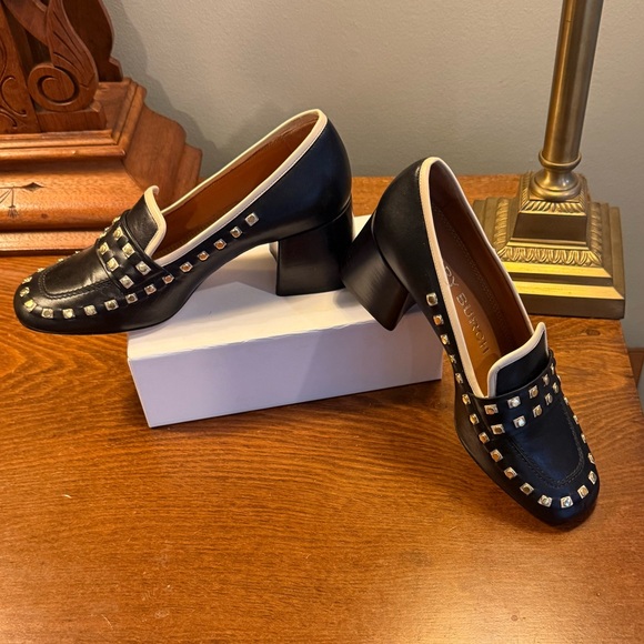 Tory Burch Perfect Black/Dulce De Leche Leather Studded Loafer Heel Size 5 $350 - Picture 7 of 14